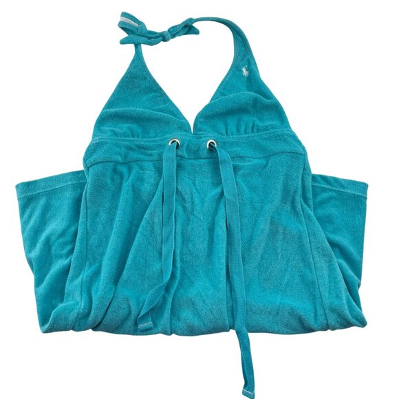 Ralph Lauren Womens Terry Cloth Halter Swim Cover-Up Dress L Turquoise - Picture 1 of 4